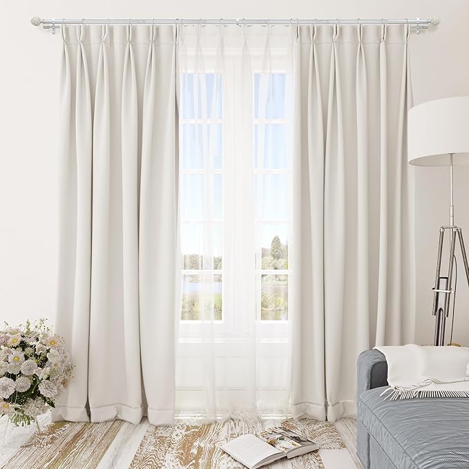 Silver Double Curtain Rod 66 to 120 Inches, 6/8 Inch +1 Inch Telescoping Heavy Duty Drapery Rod with Classic Finials,Window Treatment Curtain Rod Set