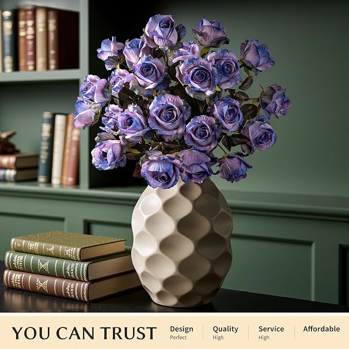 Artificial Flowers Artificial Roses Fake Roses 20PCS Long Stem Artificial Flowers for Tall Vase Silk Rose Suitable for Indoor Decor Wedding Party Decoration DIY Bouquet Autumn,Purple, 23.2In