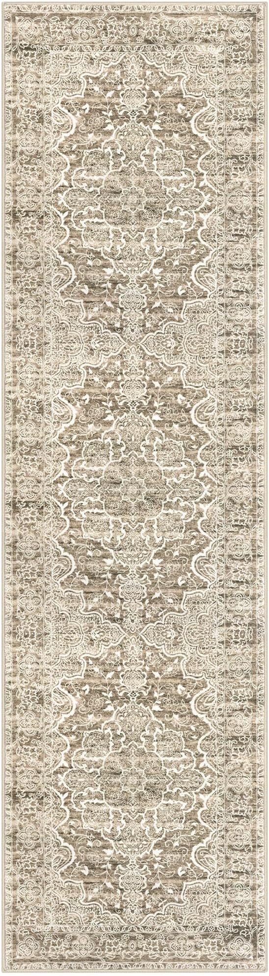 KUTA Hallways Runner Rug 2x8 Beige Brown, Vintage Floral Kitchen Rugs Non-Slip Washable Ultra Soft Printed Retro Distressed Flower Carpet Entryway Runners for Bedroom Nursery Hallways