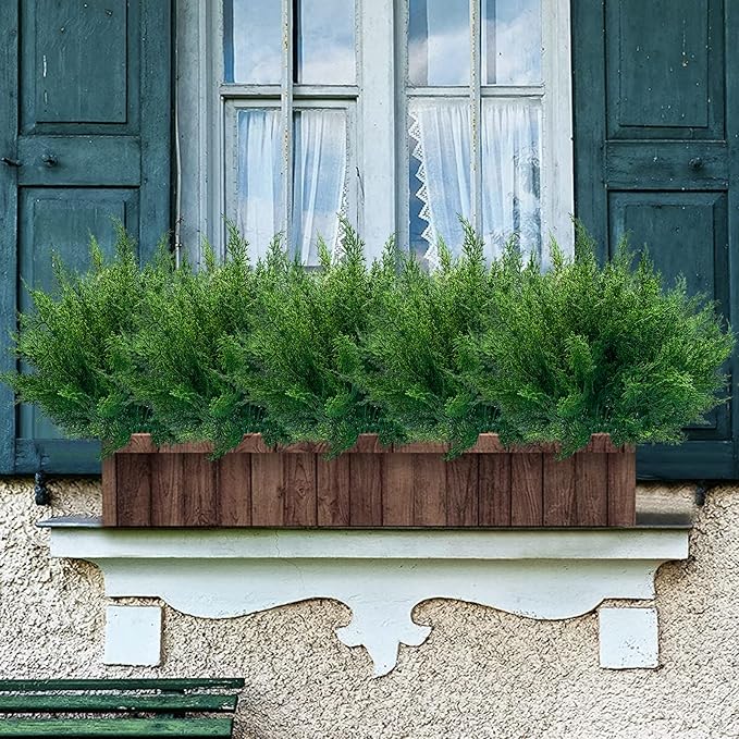 JIFTOK Artificial Flowers Fake Plants for Outdoor, 12pcs Outdoor Artificial Plants UV Resistant for Home Decor Indoor, Faux Greenery Shrubs Plastic Flowers for Office Kitchen Garden Porch(Pine Tree)
