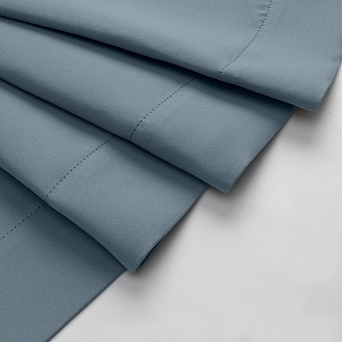 Stone Blue Room Darkening Curtains for Bedroom Living Room 45 Inch Length 2 Panels Set, Soft Solid Thermal Insulated Rod Pocket Short Curtains Drapes, Stone Blue, 2PCS Each 40" Wx45 L