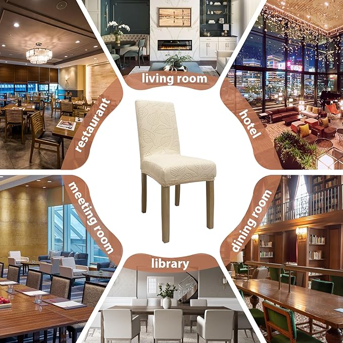 Dining Chair Covers,Dining Room Chair Covers Set of 4,Printed Chair Slipcover, Soft Removable Washable,Pet Friendly Furniture Protector Seat Cover,Universal Fit for Hotel,Banquet(Beige Leaf)