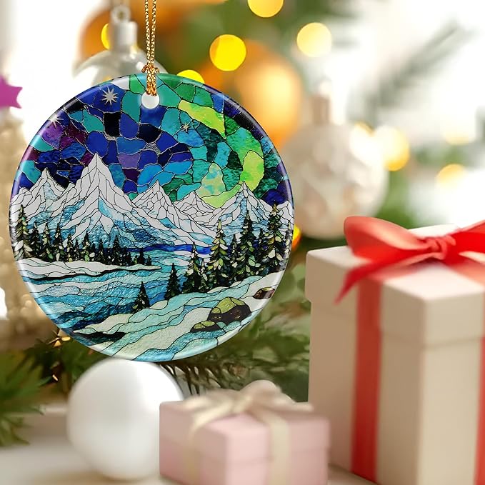 Mountain Landscape Ornament, Christmas Ornament – Christmas Tree Decor, Holiday Decoration, Stocking Stuffer, Festive Gift Idea, Gifts for Nature Lover, Mountain Lover, Friends, and Family