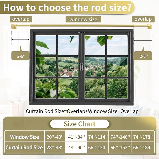 Gold Curtain Rods for Windows 48-90Inch(4-7.5ft) Heavy Duty Wrap Around Blackout Curtain Rods,Adjustable Room Darkening Drapery Rod for Bedroom, Living Room, Sliding Door & Outdoor Patio