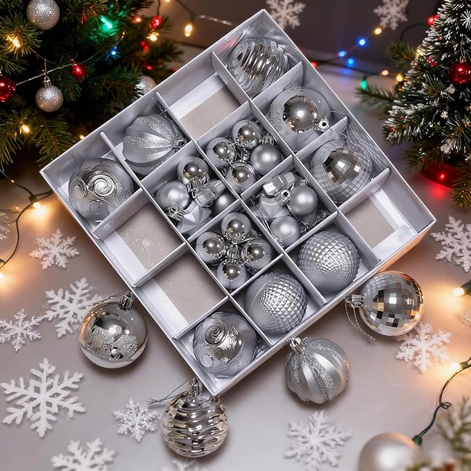 Christmas Ball Ornaments - 44 pcs Christmas Tree Ornaments Set for Christmas, Holiday, Wreath & Party Decorations