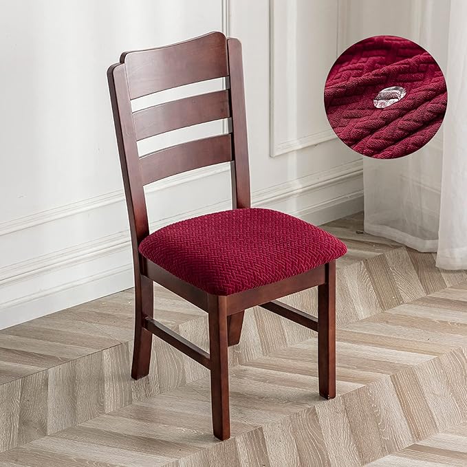 Genina Waterproof Seat Covers for Dining Room Chairs Covers Dining Chair seat Covers Kitchen Chair Covers slipcovers (Wine Red, 2 Pcs)