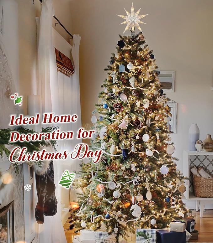 Luxspire Christmas Tree Topper, Lighted Star Tree Topper with USB Plug-in & Remote Control, 9.8" Christmas Tree Star Lights for Home Holiday Decor, 6H Timer & 8 Lighting Modes, Silver