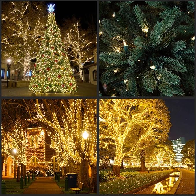 Warm White LED Christmas Lights 200 Count, Pack of 2 Sets 25 ft 100 LED Green Wire Mini String Lights Set (Warm White)