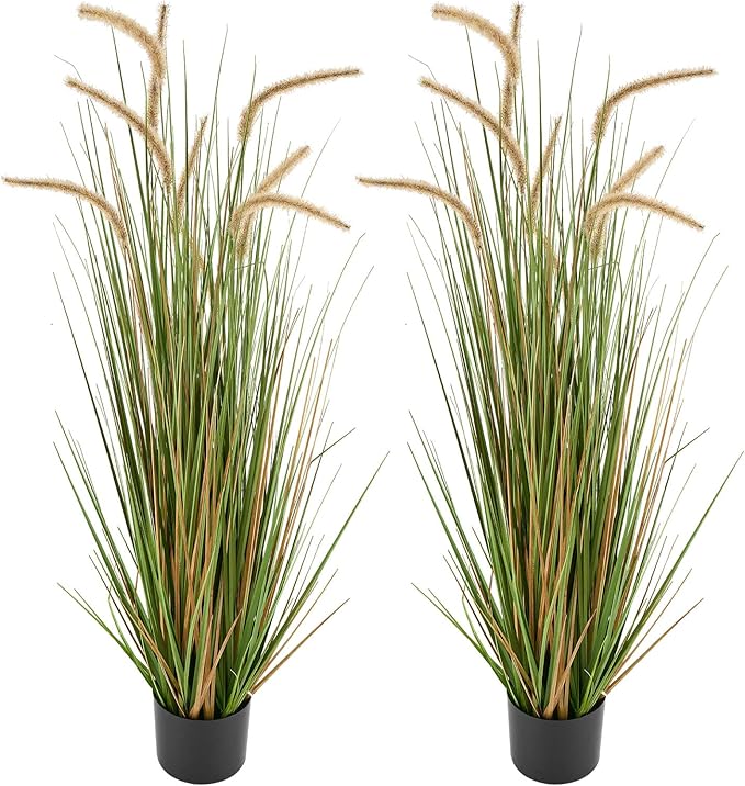 VEVOR Artificial Grass Plant, 2 Pack 47 inch Horsetail Reed Grass in Pot, Premium PVC Faux Fake Greenery Shrubs Plant for Indoor Outdoor House Home Garden Office Room Décor, Housewarming, Green
