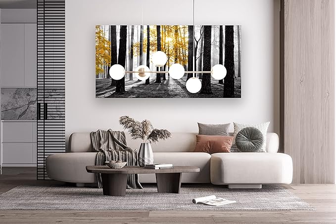 Cao Gen Decor Art S06362 Wall Art Canvas Painting Yellow Tree in Black and White Sunshine Foggy Forest Picture Poster Print Framed Ready to Hang for Living Room Bedroom Office Home Decor