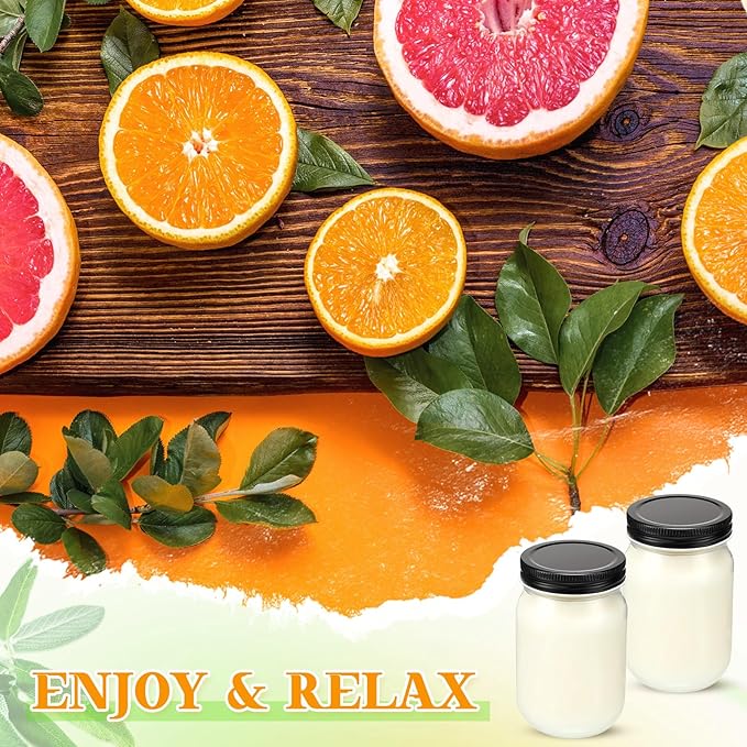 MTLEE 4 Pack 12 oz Mason Jar Soy Candle with Essential Oils Scented Soy Wax Candles for Home Valentine Christmas Wedding Birthday Gift Farmhouse Collection Baby Shower Party(Sage Mixed with Citrus)