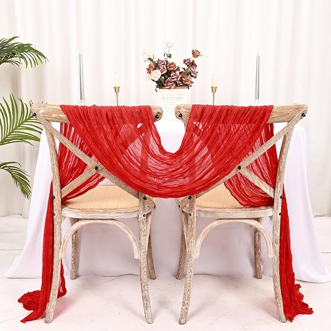 25 Pack Red Cheesecloth Table Runner 17 x 108 Inch Fall Thanksgiving Boho Rustic Farmhouse Gauze Cheese Cloth Runner for Wedding Party Baby Shower Home Decor Holiday Decorations