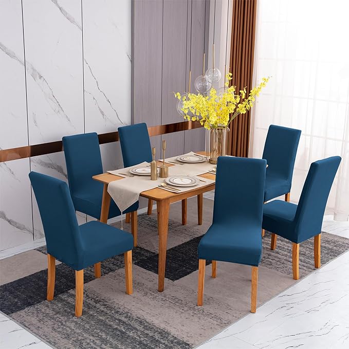 Sufdari Dining Chair Covers,Kitchen Chair Cover,Parsons Chair Slipcover,Spandex Chair Protectors for Dining Room Stretch Chairs Cover Set of 6 -Teal Blue