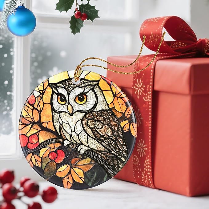 Christmas Ornaments, Dodosky 2.8in Ceramic Owl Ornament, Xmas Decor, Christmas Tree Ornaments, Xmas Decorations for Tree, Holiday Ornament, Gifts for Owl Lovers, Gifts for Women, Men