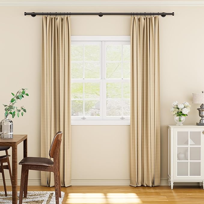 YaFex 2 Pack Heavy Duty Curtain Rods 32-90 Inch, 1 Inch Adjustable Black Curtain Rod for Windows, Long Window Treatment Rods Set with Aluminium Finials, Modern Design