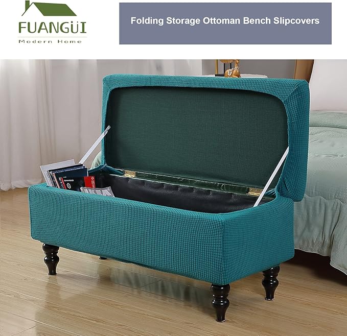 FUANGUI Ottoman Cover Stretch Storage Ottoman Bench Slipcover Printed Folding Storage Bench Ottoman Cover Footrest Stool Slipcover Footstool Protector Cover with Elastic Bottom, Large