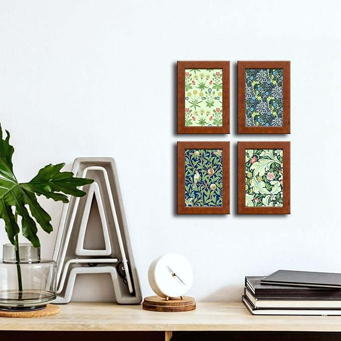 4x6 Picture Frame Set of 4 Made of Solid Wood Photo Frame with Real Glass for Pictures 4x6 Without Mat, Wall Mount or Tabletop Gallery Photo Frames, Brown