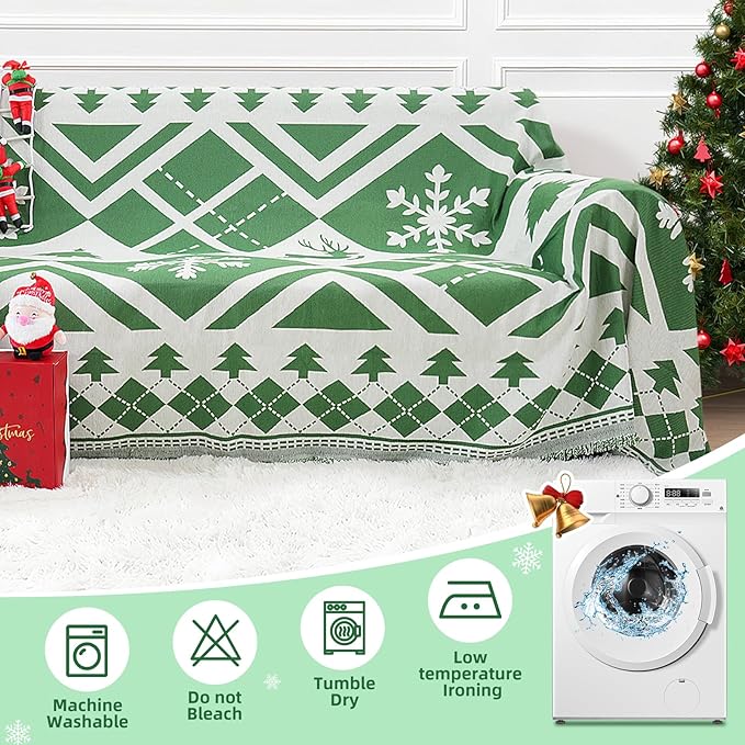 Christmas Couch Cover with Gift Box, Sofa Cover Christmas Tree and Snowflake Design, Sofa Cover for 3 Cushion Couch, Holiday Couch Cover Blanket, Xmas Home Room Festival Decoration, Xmas Gifts