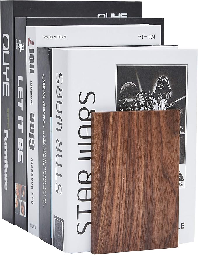Pandapark Wood Decorative Bookends,Non-Skid Bookend for Shelves,Heavy Duty Bookends,Book Stand for Books/CDs,1 Pair