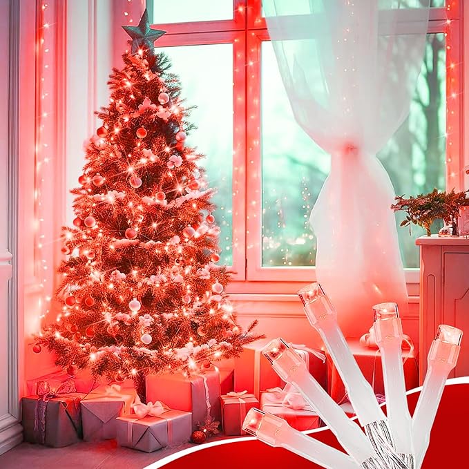 400FT Extra Long Red Christmas String Lights, LED Outdoor Waterproof Fairy Lights with Remote & Timer, 8 Modes Dimmable Seasonal Lights for Roof, Garden, Party, Wedding Decorations
