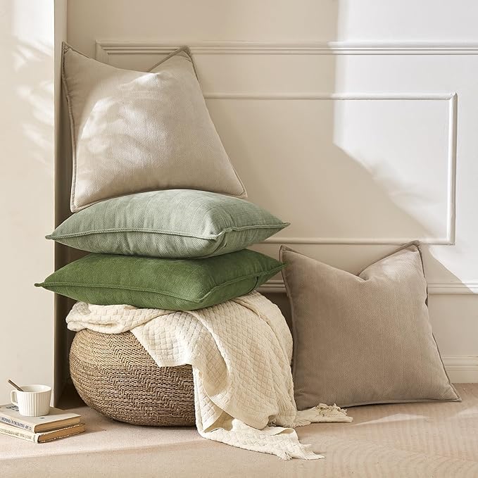 MIULEE Pack of 2 Sage Decorative Pillow Covers 20x20 Inch Soft Chenille Luxurious Couch Throw Pillows Farmhouse Cushion Covers with Elegant Design for Sofa Bedroom Living Room Home Decor