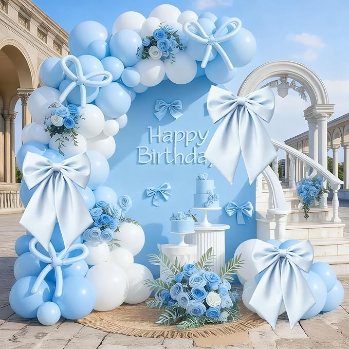 Blue Bow Decor as Crib Skirt 3 Pack Large Blue Bows Decoration 22 × 11 Inch Big Bow for Christmas Tree Gift Wrapping Coquette Party Background for Bachelorette Baby Shower Bridal Shower Wedding