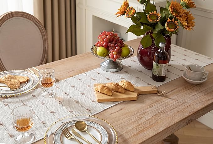 Caflife Boho Table Runner 72 Inchs Long for Modern Farmhouse Room Home Decor, Taupe and Beige Coffee Table Runner, Natural Cotton Woven with Tassels Neutral, for Kitchen Dining Table Decor