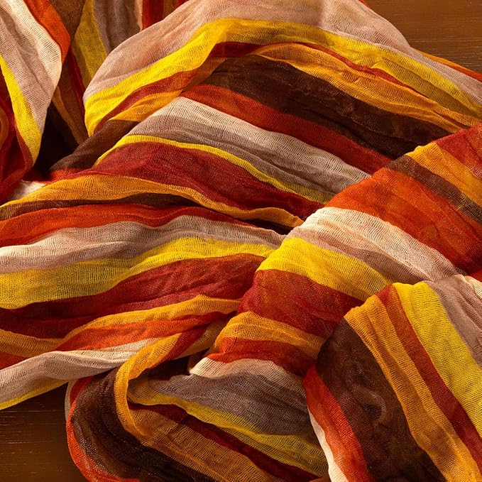 Socomi Fall Stripe Table Runner Cheesecloth Gauze Thanksgiving 120 Inch Rustic Boho Cheese Cloth Runner for Wedding Party Baby Bridal Shower Decoration Holiday Home Decorations