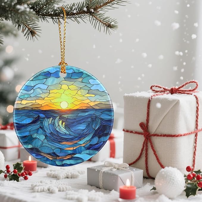 Beach Sunrise-Themed Christmas Tree Decorations, Christmas Ornaments, Keepsake Ornaments, Holiday Decor, Xmas Gifts, Gifts for Sunrise Lovers & Nature Lovers