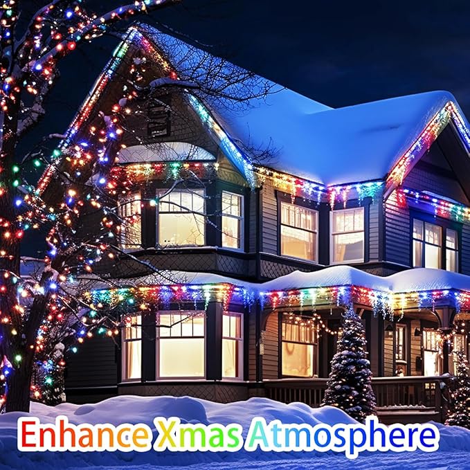 200 FT 500 LED Christmas Lights Outdoor Fairy Lights Plug In Extra Long String Lights Clear Wire Waterproof 8 Modes Timer for Outside House Tree Garden Yard Wedding Party Decorations-Multicolored