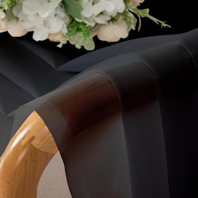 Lecloud Black Sheer Curtains 54 Inch Length 2 Panels Set, Lightweight Short Curtains for Bedroom Kitchen, Light Filtering Voile Window Treatments with Rod Pocket for Living Room, 40 W x 54 L