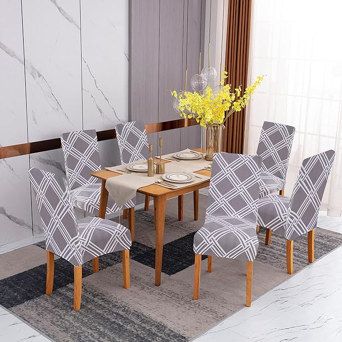 Sufdari Dining Chair Covers,Kitchen Chair Cover,Parsons Chair Slipcover,Spandex Chair Protectors for Dining Room Stretch Chairs Cover Set of 4 -Gray Diamond