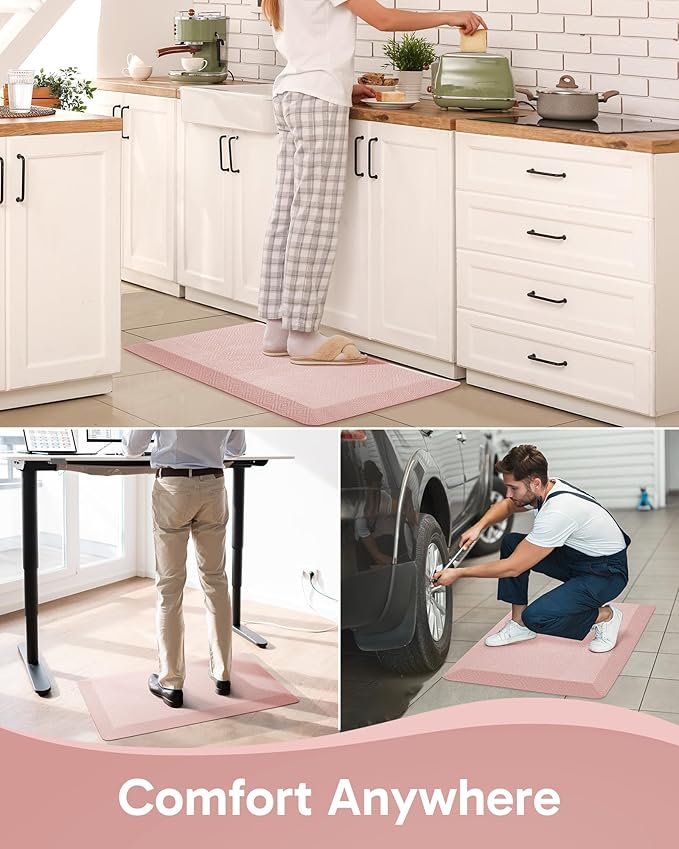 Ophanie Kitchen mats for Floor, 3/4 inch Thick, Kitchen Rugs, 20''x48'' Anti Fatigue Standing Cushioned Mat, Waterproof,Comfort Ergonomic mat for Office, Home, Sink, Pink Non-Slip Bottom