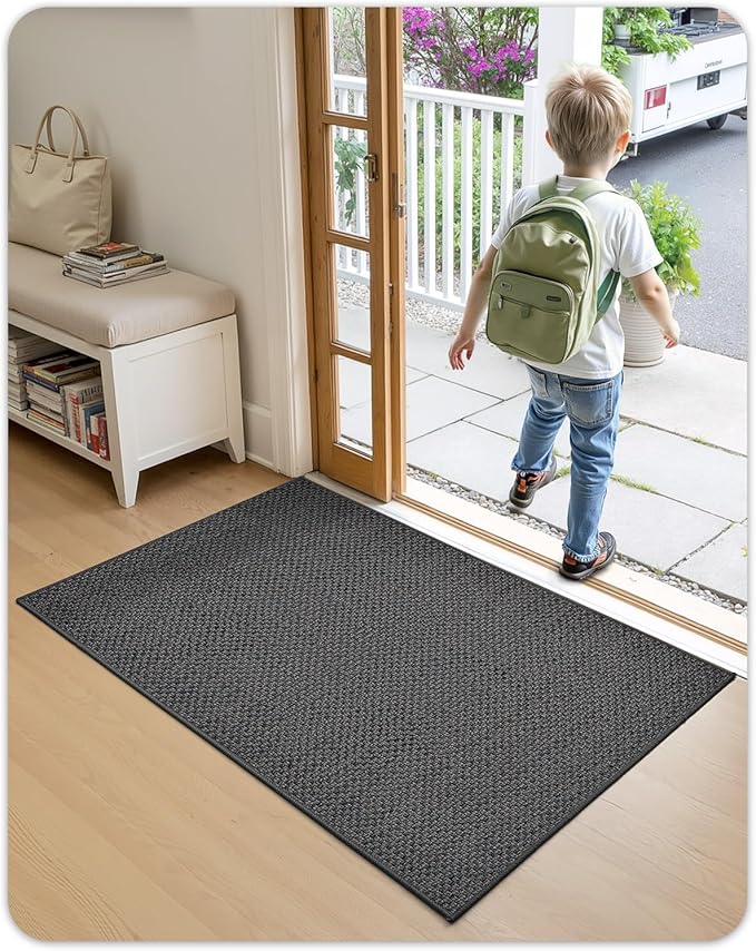 Color&Geometry Ultra-Thin Indoor Door Mat, 22.6"x31.5" Low-Profile Non-Slip Entryway Rug with Modern Geometric Texture, Washable Doormat for Entrance, Front Doors, Grey (Rolled-up NO Creases)