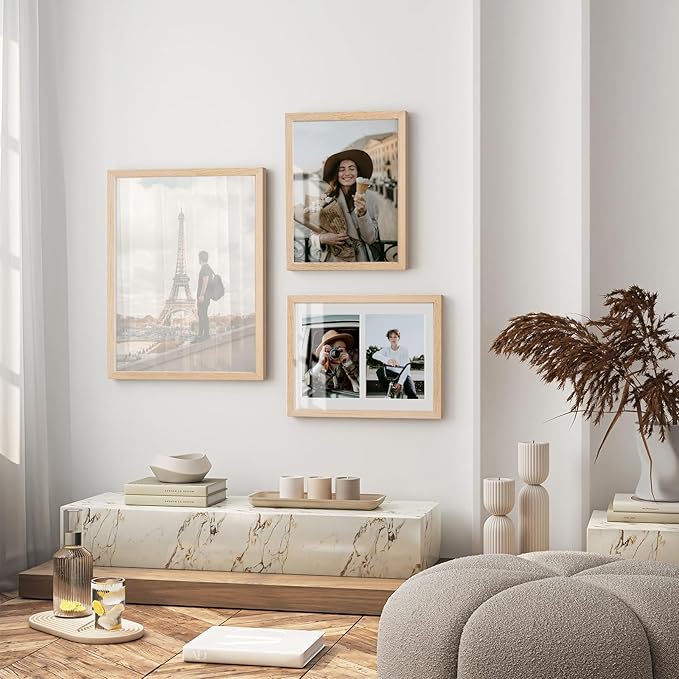 puthiac 20x24 Oak Wood Picture Frames -20"x24" Poster Frames for Wall, 20x24 Picture Frames for Wall, 20 x 24 Picture Frames, 20 x 24 Frames for Wall(3 Pack, Beige)