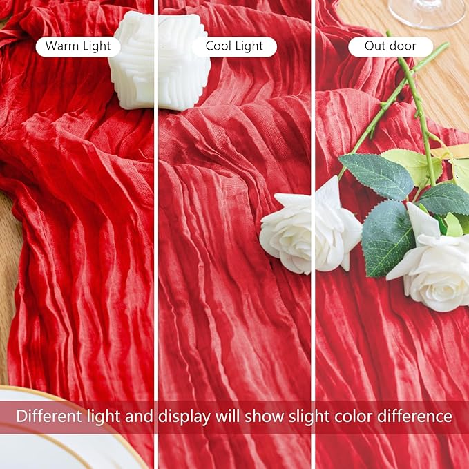 2PCS Table Runner Cheesecloth 10FT Red Boho Gauze Cheese Cloth Rustic Sheer Table Runners for Wedding Birthday Bridal Baby Shower Party Decoration