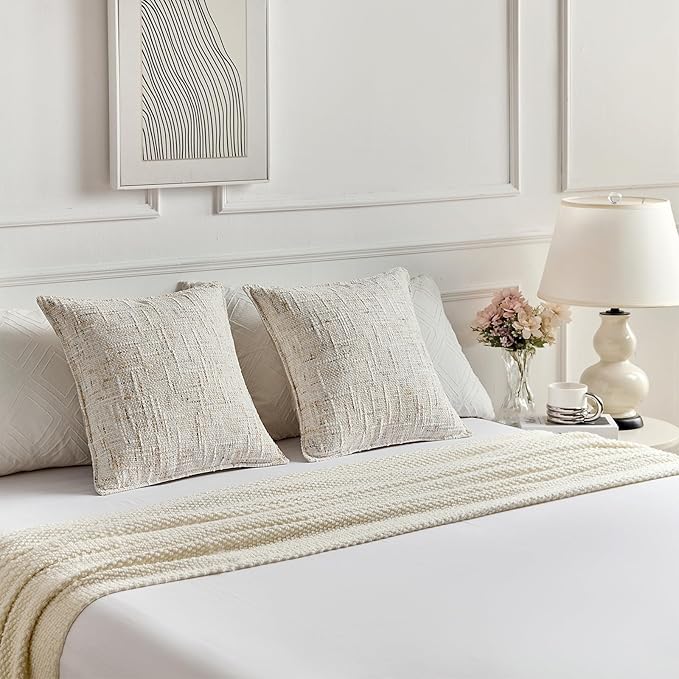 FUTEI Cream Decorative Throw Pillow Covers 26x26 Inch Set of 2,Soft Chenille Tweed Textured Euro Pillow Shams,Modern Home Decor for Couch Bed Living Room
