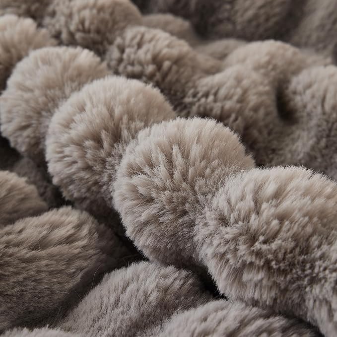 COOVA Faux Fur Throw Blanket for Couch, Cozy Soft and Fuzzy Plush Rabbit Fur Bubble Blanket for Sofa Bedroom Living Room, 50x60 Inches Grey