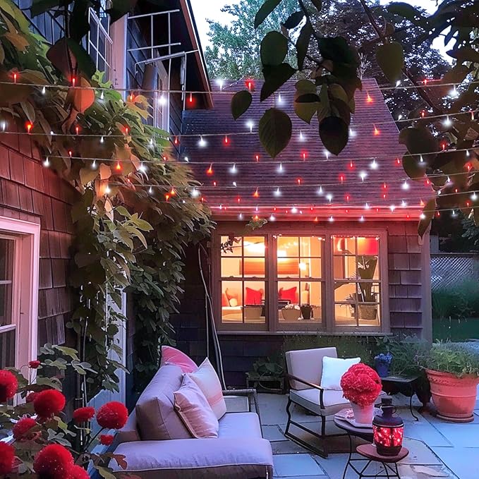 JMEXSUSS 132ft Red and White Christmas Lights Outdoor with Remote, 400 LED String Lights Indoor Plug in with Remote, 8 Modes Christmas Tree Light for Bedroom Tree Party Holiday Xmas Decorations