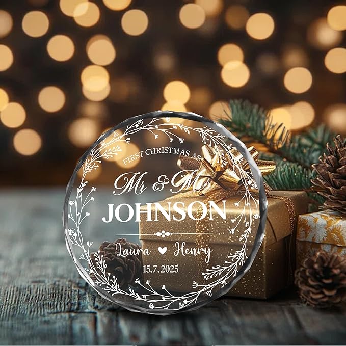 First Christmas Married Ornament 2025 Custom Photo Name Date - Mr and Mrs Personalized Wedding Ornament Gift for Newlyweds