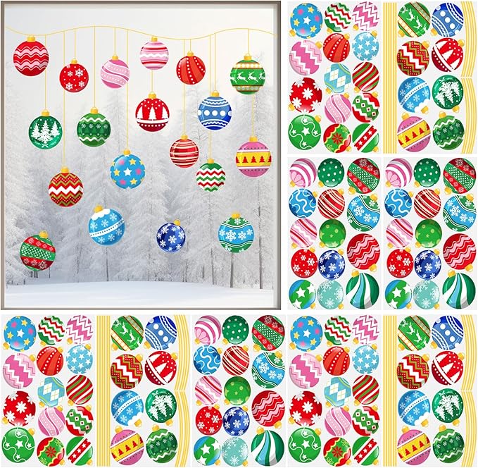 Cinrobiye 9 Sheets Christmas Snowball Window Clings Winter Christmas Car Refrigerator Decorations Stickers Door Window Seasons Decals for Holiday Xmas Christmas Home Kitchen Living Room