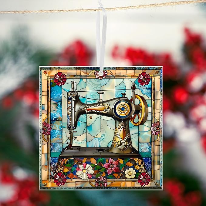 FLAGWIX Christmas Sewing Gifts for Women - Acrylic Christmas Ornaments 2025 for Tree Decorations - Sewing Machine Ornament, Quilting Gifts for Quilters Sewers Mom Grandma Friend Sister