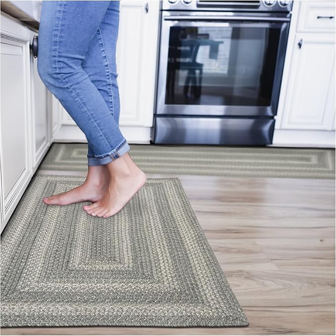 Homespice Grey Cloud Jute Braided Rugs 27x45 - Jute Country Kitchen Rugs for Farmhouse Decor