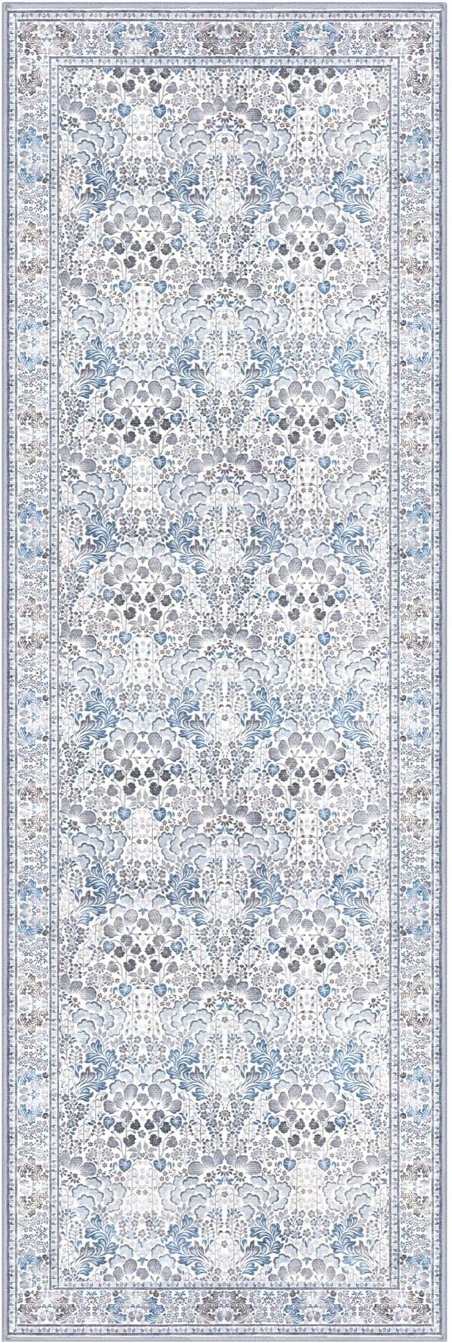 2x6 Washable Runner Rug for Hallways, Grey Blue Soft Floor Modern Kitchen Rugs with Non-Slip, Non-Shedding Boho Rug for Bedroom Kitchen Porch Laundry Entryway