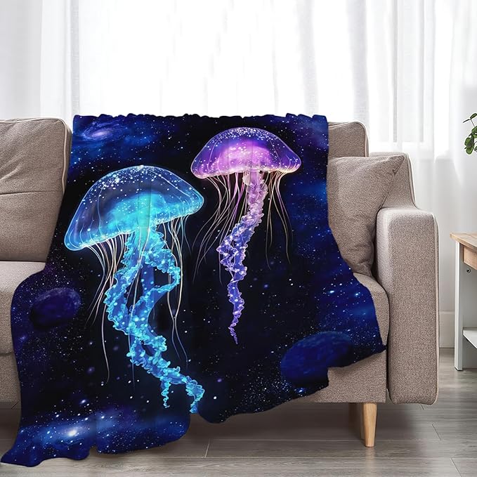 Tijuboni Jellyfish Throw Blanket Jellyfish Gifts for Girls Boys Women Men Kids Adults Soft Flannel Fleece Blanket for Couch Sofa Bed Home Decor 50"x60"
