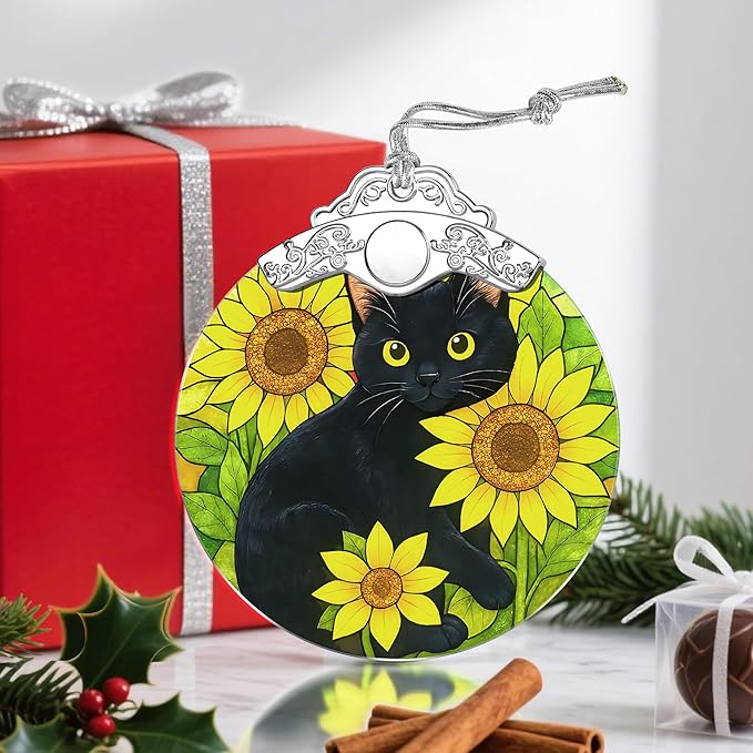 Christmas Ornaments: Stained Glass Ornament, Christmas Tree Ornament, Hanging Ornaments for Home Decor & Xmas Tree Decorations â Exquisite Holiday Decor, Gifts & Holiday Present - Black Cat