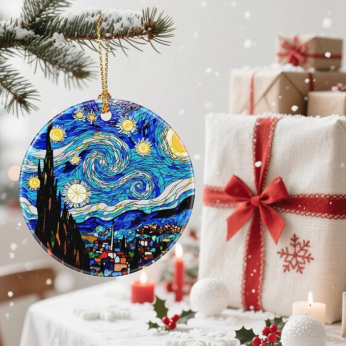 Artistic Starry Night Christmas Ornaments: Christmas Tree Decorations & Holiday Ornaments – Holiday Presents, Gift Ideas for Friends, Coworker, Family, Art Lover, and Van Gogh Fan