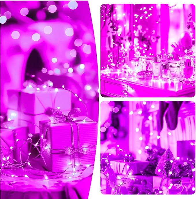 ZSJWL Rechargeable Fairy Lights with DIY Timer & 8 Modes, 16FT 50LED String Lights Battery Operated Indoor, Twinkle mini Lights for Bedroom Christmas Wedding Centerpiece Decor (Pink)