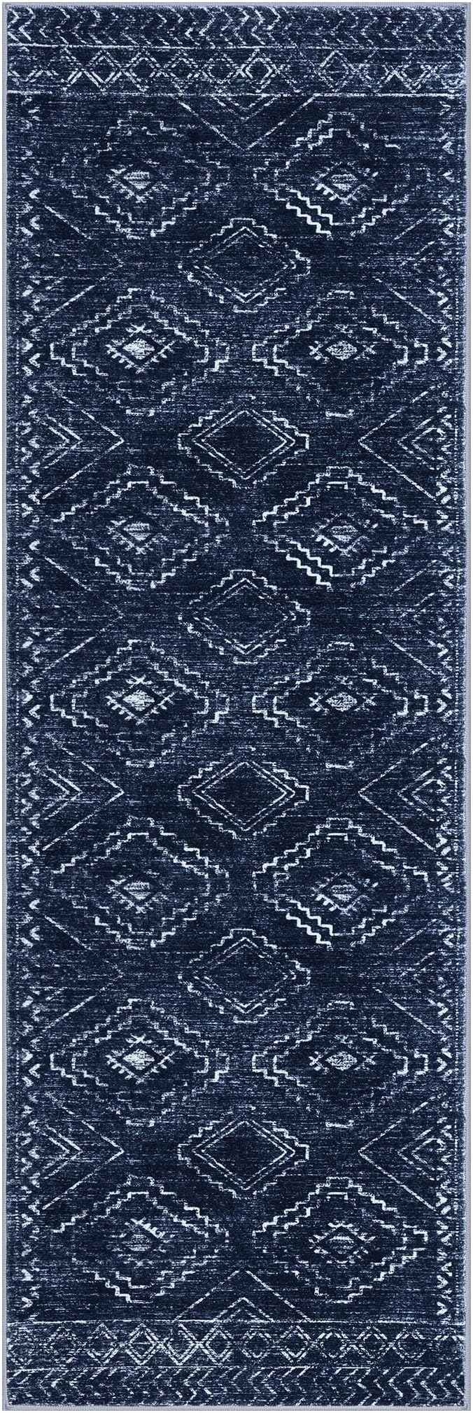 KILOCOCO Boho Kitchen Runner Rug 2x6 Washable Runner Rug, Soft Runners for Hallways Non Slip Printed Distressed Laundry Room Rugs, Low-Pile Rugs for Entryway/Bedroom/Living Room, Dark Blue