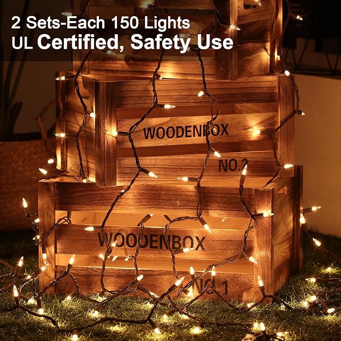 ODEETRONIC Clear Christmas Lights, 69.6ft 300ct Incandescent Christmas Lights, Connectable Outdoor Mini Tree Light Xmas Fairy Light, 120V UL Certified Indoor String for Xmas Party Birthday, Warm White